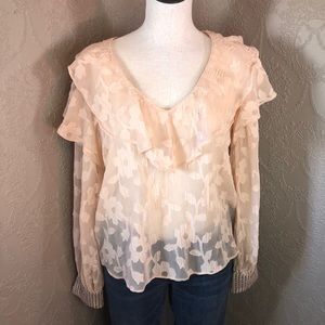 Zara NWOT sheer floral design top Medium Pink